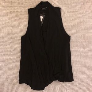 Black Draped Sleeveless Blouse w/ Mock Tank